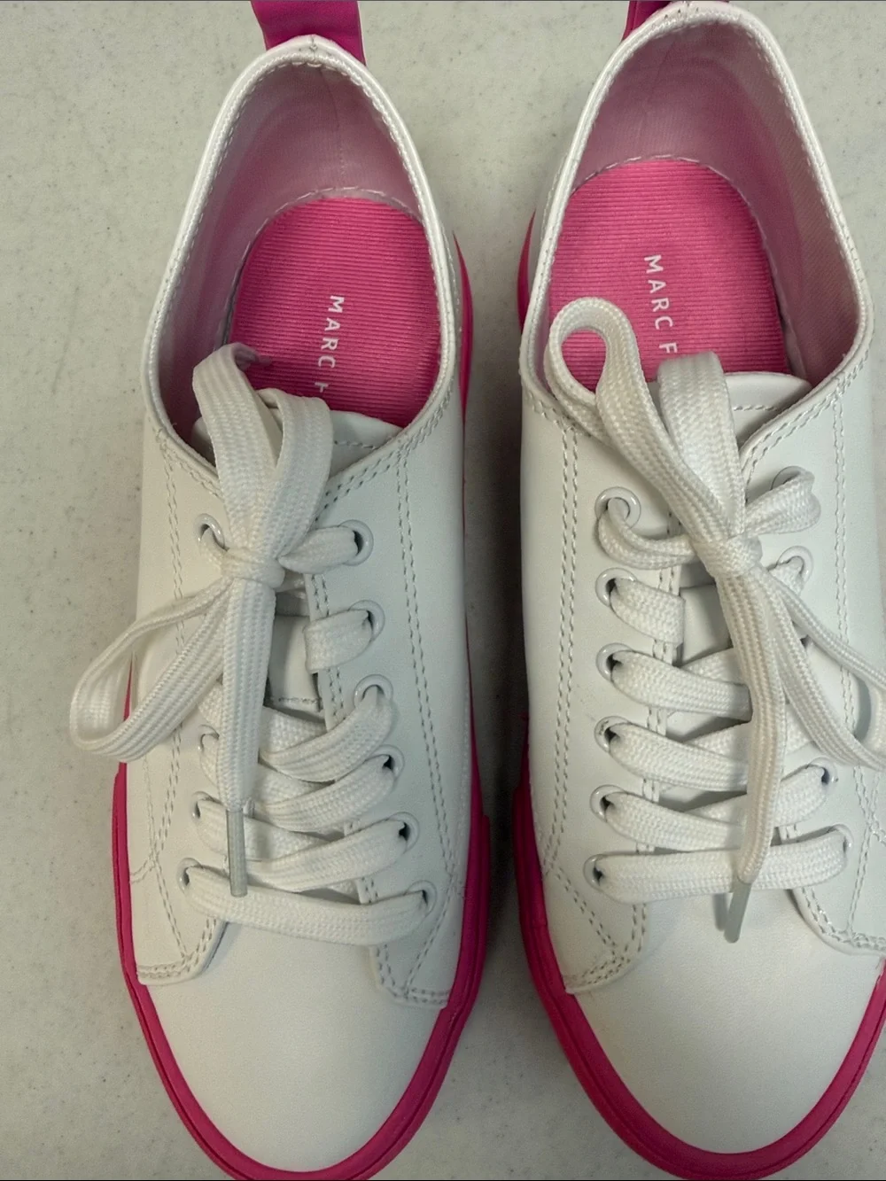 Marc Fisher White and Pink Women's Leather Lace-Up Sneakers